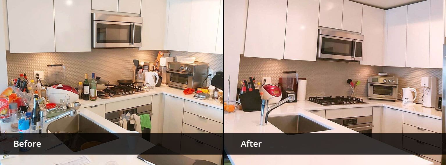 Before and After organizing image of kitchen