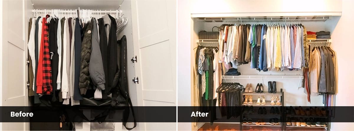 Closet organizing before and after image