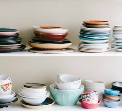 Shelf with plates and bowls