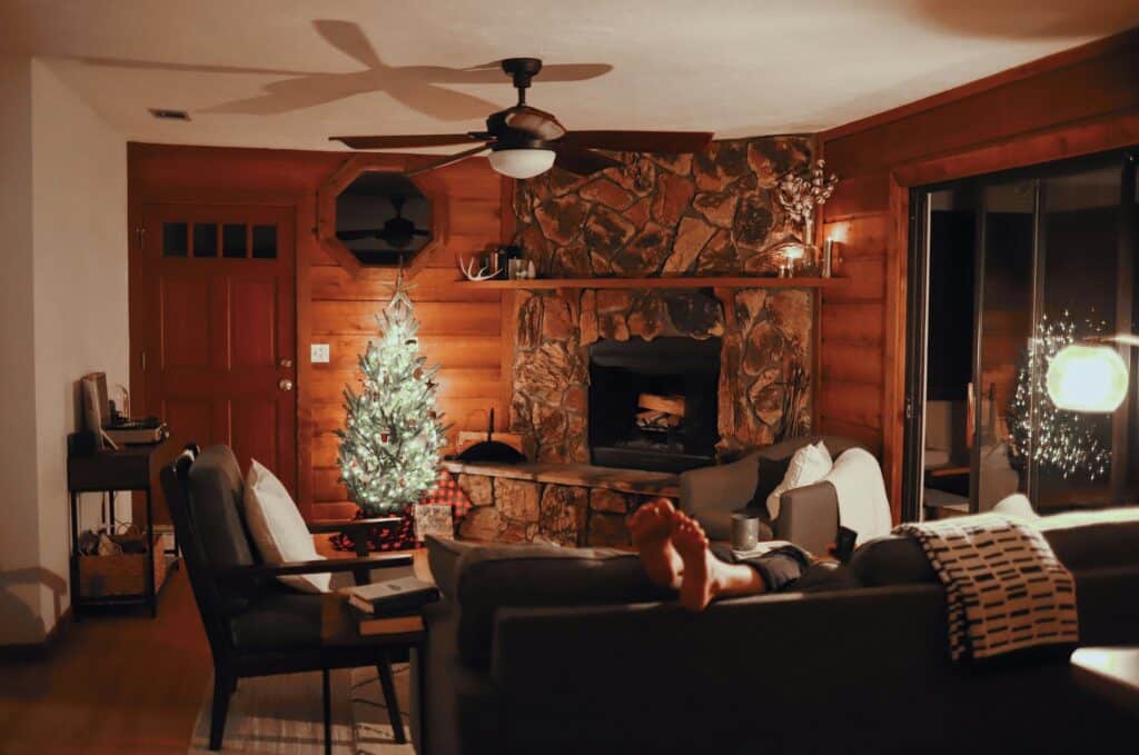 Cosy living room with Christmas tree